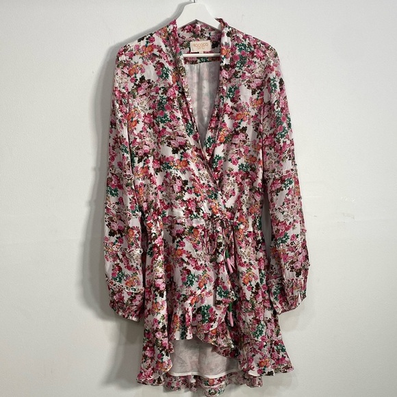 Rococo Sand "Vie" Floral Print Wrap Style Mini Dress Floral Size Medium - Picture 2 of 12
